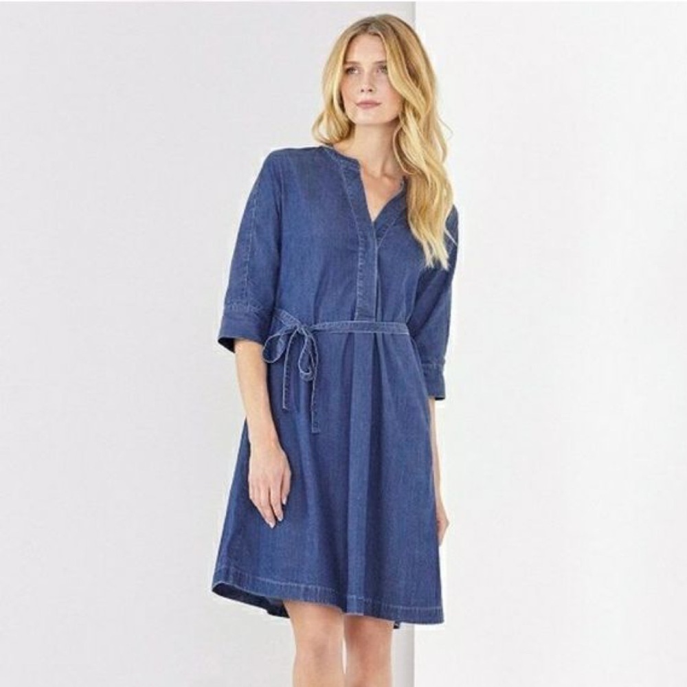 White Label The White Company Blue Chambray Denim 3/4 Sleeve Mini Dress Size 6